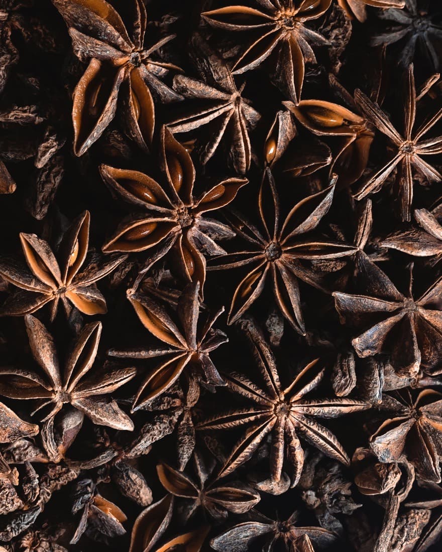 Whole star anise pods filling the frame